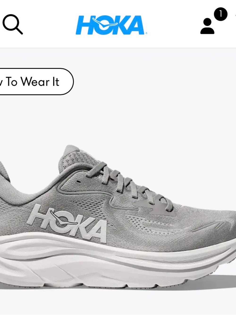 Hoka Light Gray Mesh Running Shoe with White Midsole size 7D Clifton 10